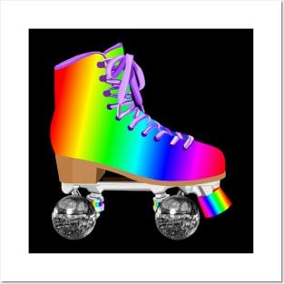 Retro Rainbow 70s Disco Roller Skates Posters and Art